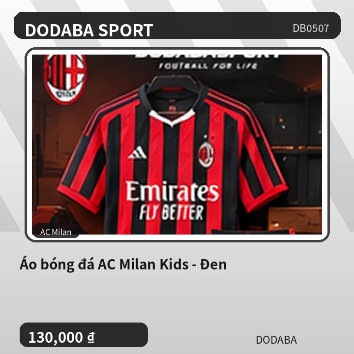 Áo bóng đá AC Milan Kids - Đen