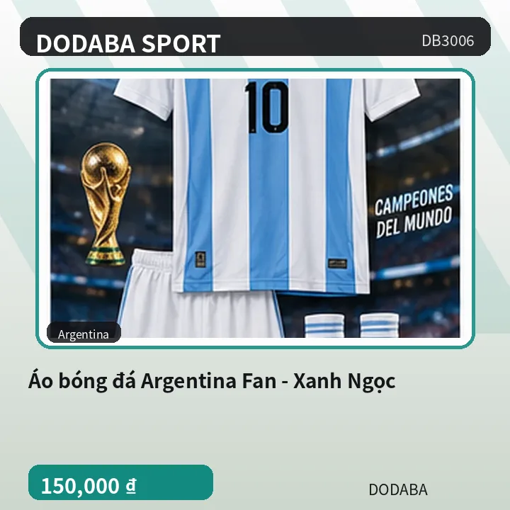 Áo bóng đá Argentina Fan - Xanh Ngọc