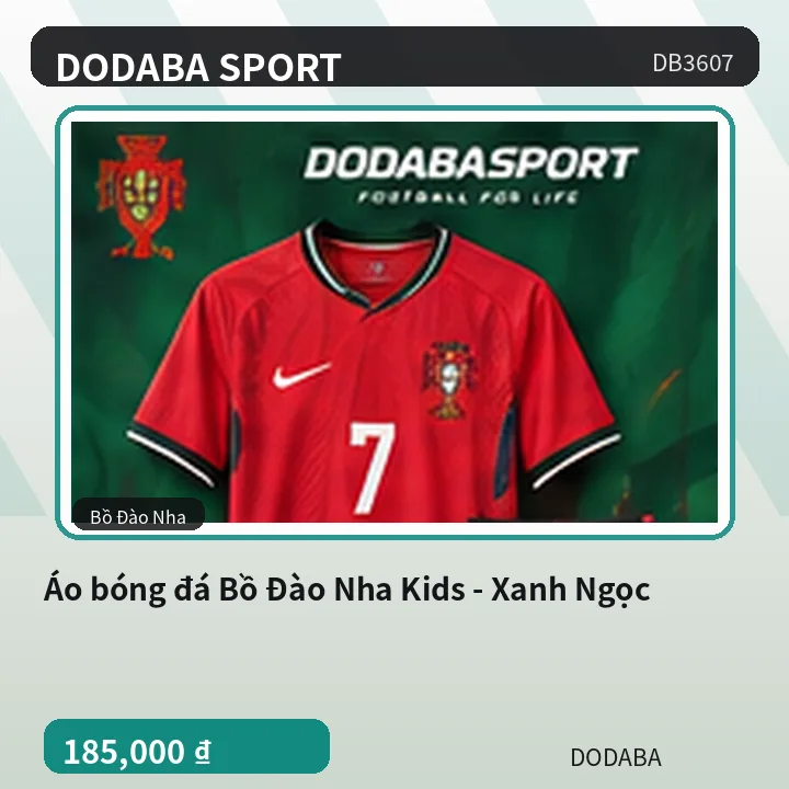Áo bóng đá Bồ Đào Nha Kids - Xanh Ngọc